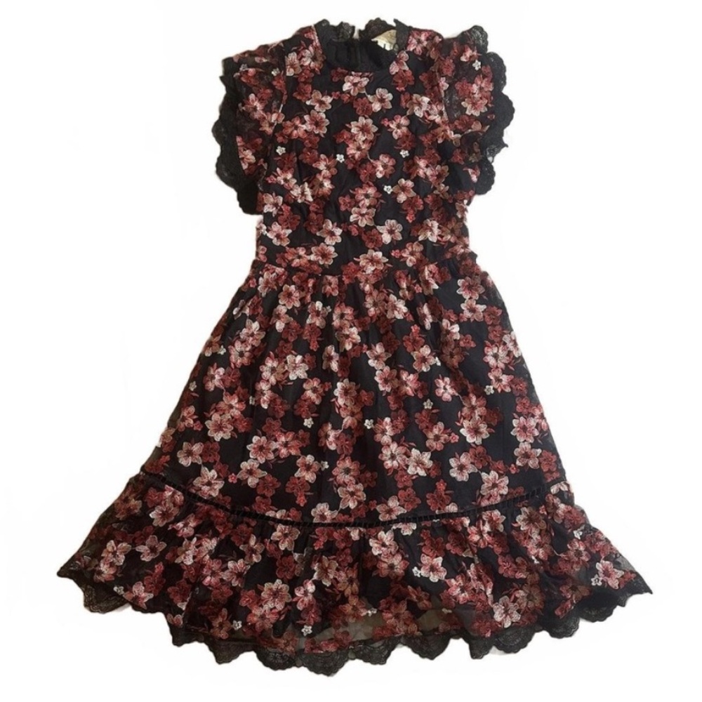 Kate Spade New York Black Lace & Pink Floral Desert Muse Tulle Mini Dress Sz 14